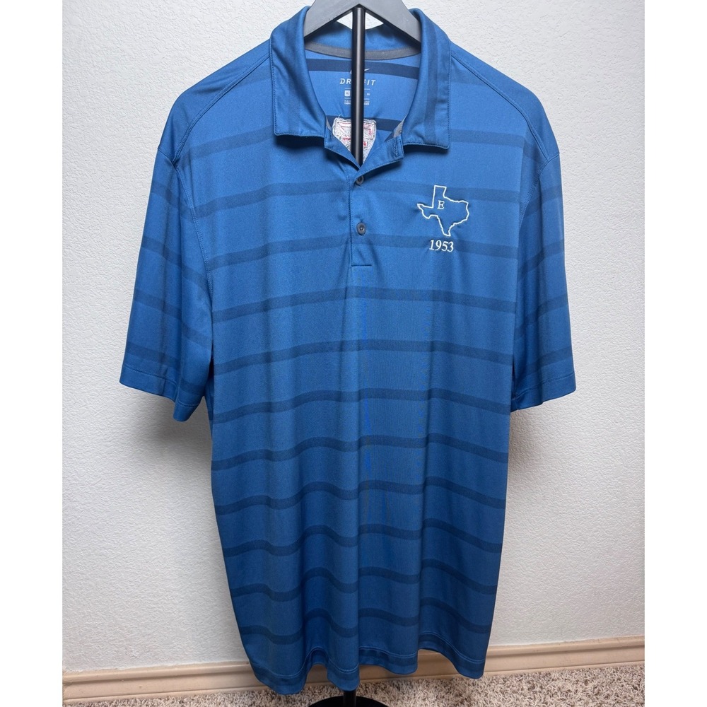 Nike Dri-FIT Polo Shirt Mens XL Blue Striped Texas‎ Tech Logo Golf Short Sleeve